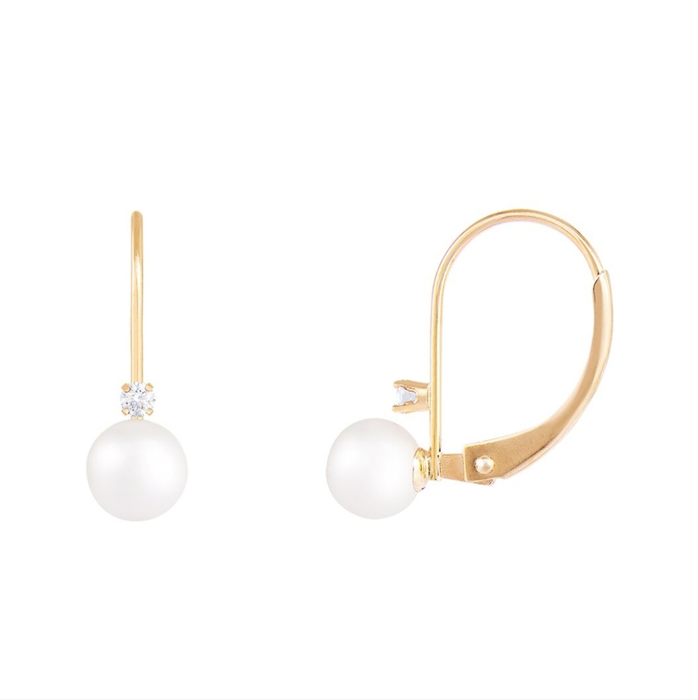Splendid Pearls 14K 0.06 ct. tw. Diamond 6-6.5mm Pearl Earrings
